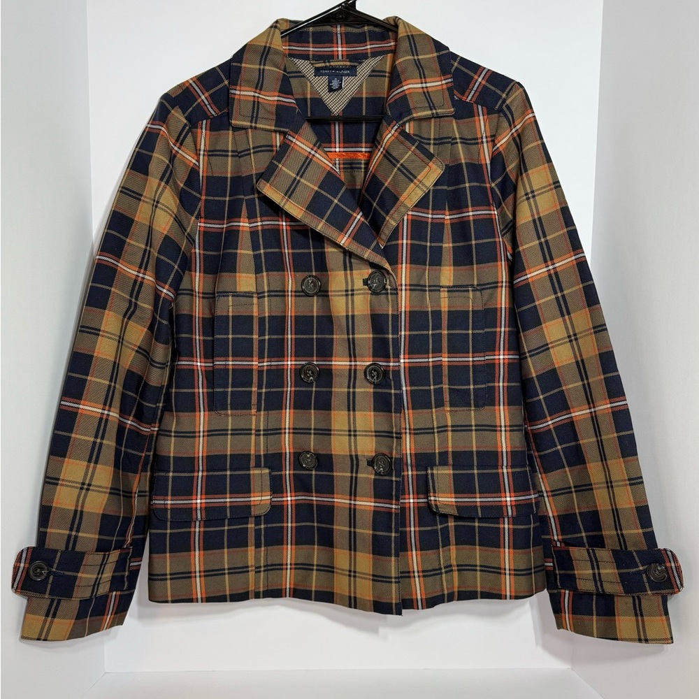 Tommy Hilfiger Women’s Plaid Lightweight Peacoat/ Blazer Brown & Burnt Orange M